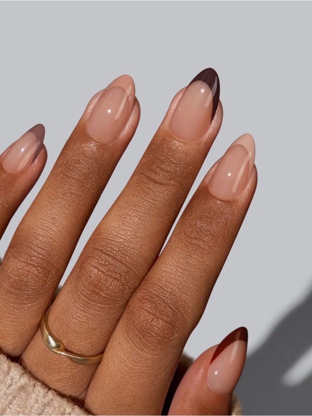 BTArtbox Brown French Tip Nude Almond Nail Set - - Picture 2 of 3